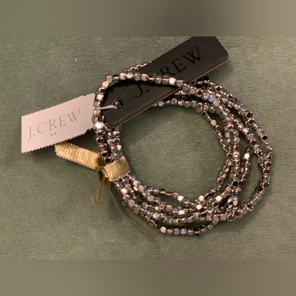 NWT J. Crew Silver Set of Six Tiny beads stretch bracelets - Picture 4 of 5